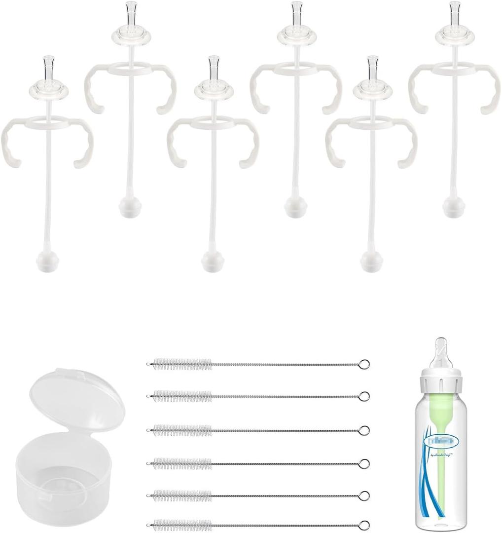 6Pack Straw Cup Conversion Kit for Dr Browns Narrow and Narrow Glass Baby Bottles, Weighted Straw Replacement Kit with Soft Straw Top and Handle, 6m+