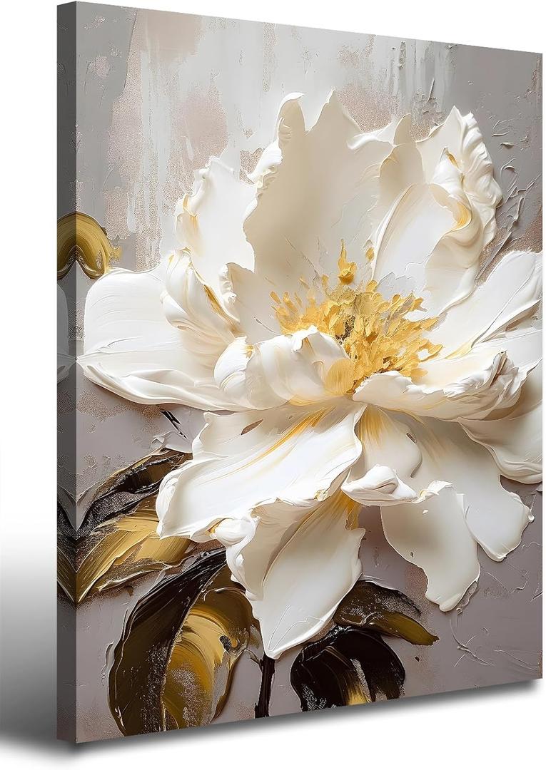 BLINFEIRU Flower Pictures Bedroom Wall Decor White Elegant Floral Canvas Art Prints Modern Framed Artwork for Bathroom Wall Decorations 12"x16"