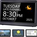 Raynic Date Clock, Digital Clock with 12 Themes, 20 Alarms, 20 Reminders, Semi-Automatic Dimming, 12/24 Hours, Auto DST Clock for Seniors Desktop, Office, Students (Black, 7 Inches)