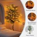 5FT Artificial Palm Tree Tall Plant with Planter & Moss, Realistic 2-Trunk Artificial Tree with Lights, Lifelike Leaves Fake Palm Tree, Low Maintenance Palm Tree Decor for Home Office Living Room
