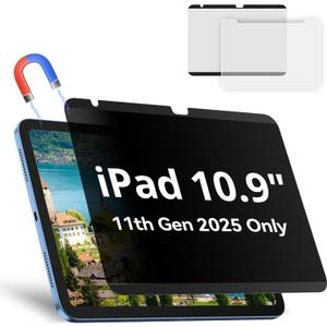 Magnetic Privacy Screen Protector Compatible with iPad A16 (10/11th Generation) 10.9 /11Inch 2022/2025, Anti Glare Shield Anti Blue Light Filter, Bubble-Free Film Easy Install Black Security Guard