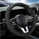 Car Steering Wheel Cover, Elastic Stretch Leather Wheel Protector with Anti-Slip Grip, Breathable Protective Cover for 14 1/2 to 15 Inch Steering Wheels, Car Accessories (Black)