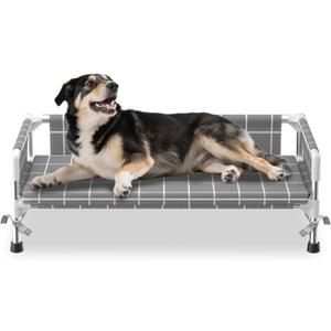 Elevated Dog Bed with Three-Sided Fence and Removable Cushion - Anti-Slip Feet, Stable Design, Easy Assembly, Indoor Relaxation & Outdoor Activities for Medium Dogs, All-Season Comfort, Size: Cushion-(M-)