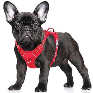 BARKBAY No Pull Dog Harness Large Reflective Dog Harness with Front Clip and Easy Control Handle for Walking Training Running with ID tag Pocket(Red,S)