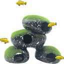 PINVNBY Stone Aquarium Hideaway Decoration Resin Cichlids Rock Decor with Artificial Moss Betta Cave Hideout Shelter Tunnel Fish Tank Ornament for Shrimp,Short Bream and Crayfish(L)