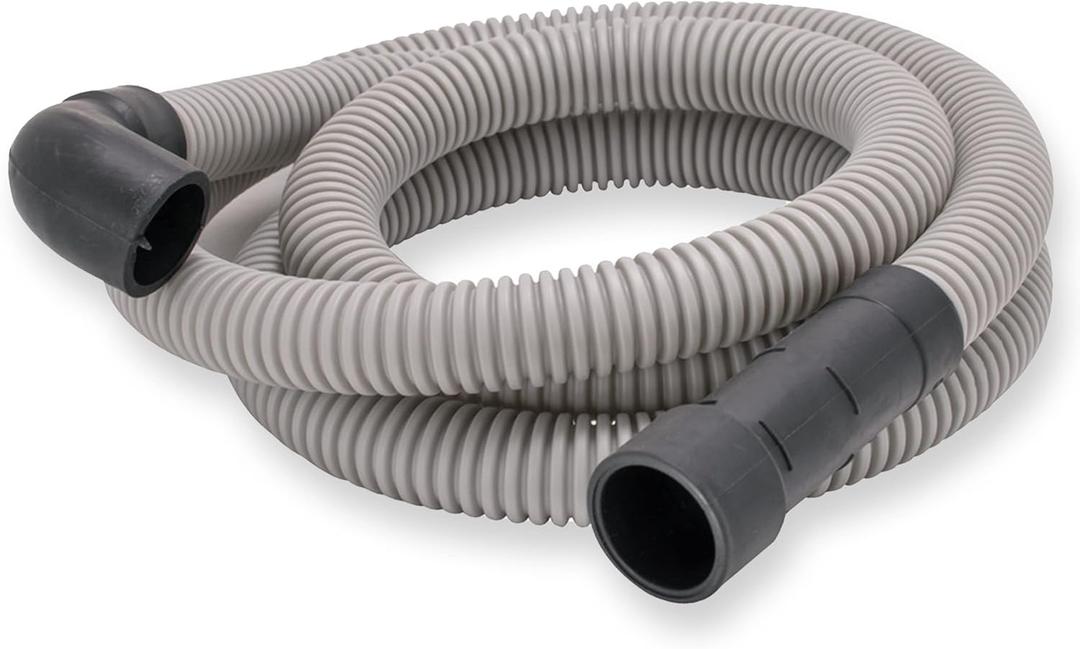 Eastman 6 Foot Dishwasher Drain Hose, Fit with 5/8 Inch, 7/8 Inch, or 1 Inch OD Drain Outlet, 90 Degree Rubber Elbow, Corrugated, Gray Polypropylene, 91227