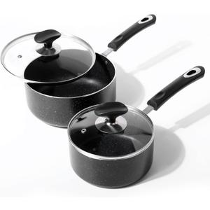 Nonstick Saucepan Set - 1.5 Quart and 2.5Quart,Ultra Non Stick Sauce Pan Small Pot with Glass Lid,Great for Home Kitchen Restaurant,Black
