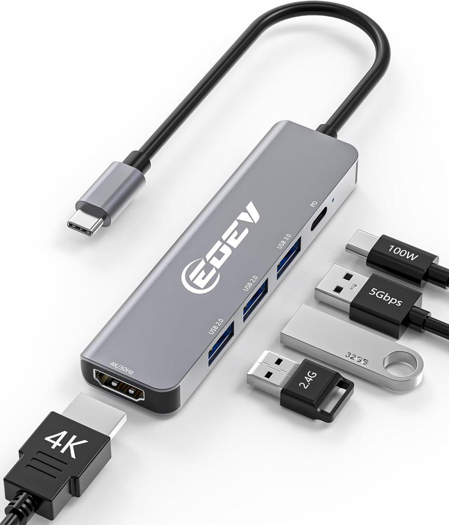 5 in 1 USB C Hub Multi-Port Adapter USB A 3.0 5Gbps Data Ports, 2X USB A 2.0 with PD 100W Charging, Type-C to HDMI Adapter 4K@30Hz Data Ports for PC, Desktop, Mac Book Air pro Dell and More (Silver)
