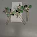 CASDRE Pearl Bride Wedding Hair Pins Gold Leaf Hair Pieces Green Crystal Accessories for Women (Pack of 3