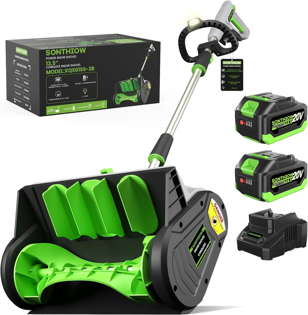 SONTHIOW 40V Battery Powered Snow Shovel, 2×4.0Ah Electric Snow Blower