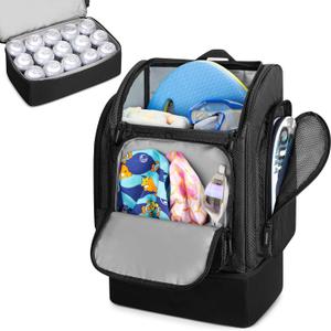 Fasrom Mesh Beach Backpack with Insulated Cooler Compartment, Wet Dry Separation Beach Bag, Large Capacity Tote for Swim (Black)