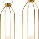2 pcs Modern Farmhouse Lantern Decor- 22'' 19'' Large Tall Gold Metal Candle