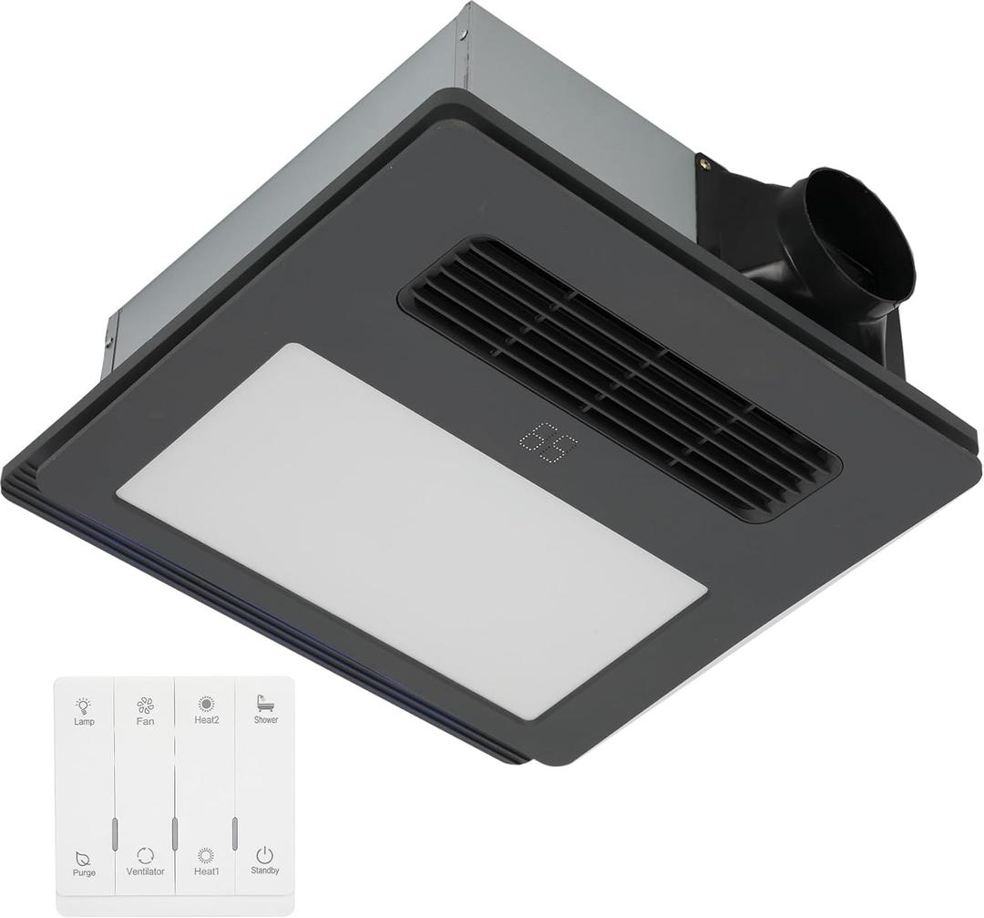 Bathroom Exhaust Fan (with Lighting and Heating) 4-in-1 Ventilation System | 1800W Heating, 190 CFM Airflow, Ultra-Quiet 30 dB | Easy Install, Cutout Size: 11.2 x 11.2 in, Large