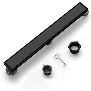 24 Inch Linear Shower Drain Black, Rectangle Shower Floor Drain Reversible 2-in-1 Tile Insert Cover, 304 Stainless Steel Matte Black Linear Drains with Accessories for Tiled Bathroom