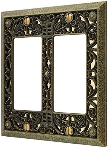Amerelle 65RRAB Filigree Wallplate, 2 Rocker, Cast Metal, Antique Brass, 1-Pack