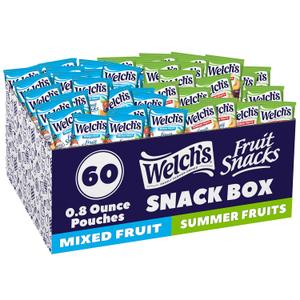 Welch's Fruit Snacks, Mixed Fruit & Summer Fruits Snack Box, Gluten Free, 0.8oz Snack Packs (Pack of 60) BB 08/21/26