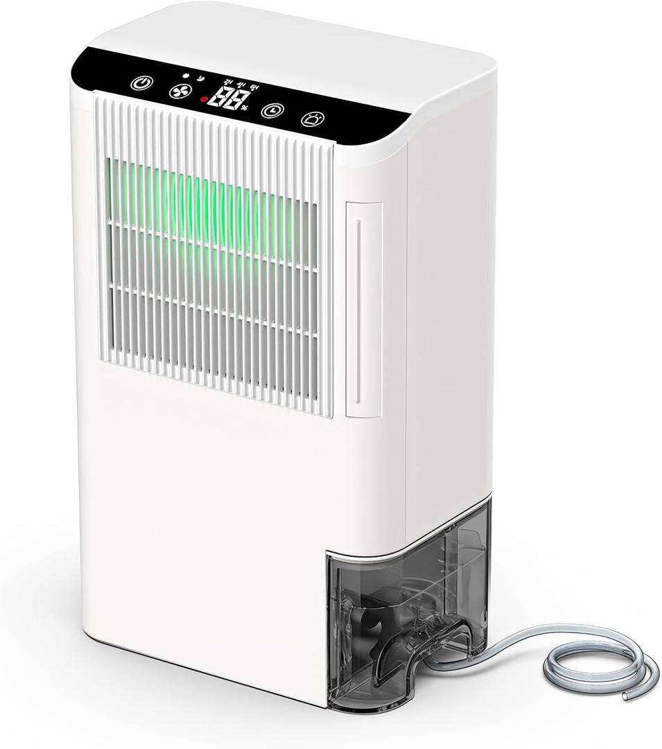 Dehumidifiers for Home, 2000 Sq.Ft Small Dehumidifier with 3.3ft Drain Hose, 2.5L Tank, Timer Sleep Mode, Portable Dehumidifier for Basement, Bedroom, Bathroom (Sweet White)
