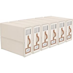 6 Pack Foldable Bed Sheets Set Organizers and Storage(King & Queen Size),Linen Fabric Closet Organizers with Window,Folding Bedding Storage Box for Bedsheets and Pillow Cube Organizer-Beige