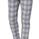 Lars Amadeus Men's Plaid Dress Pants Casual Slim Fit Flat Front Skinny Business Checked Plaid Pants (38, Gray)