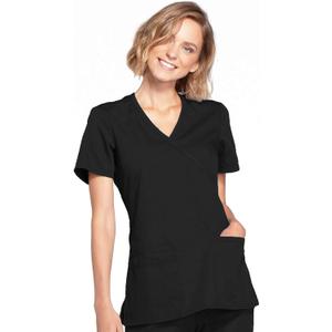 Women's Mock Wrap Top Workwear Originals with Rib-Knit Back Panels WW650 (X-Large, Black)