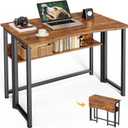 Huuger Folding Desk with Storage Shelf, 31.5 Inch Foldable Computer Table for Small Spaces, Space Saving Sofa Table for Couch, Writing Work Office Computer Desk, Easy to Fold, Rustic Brown