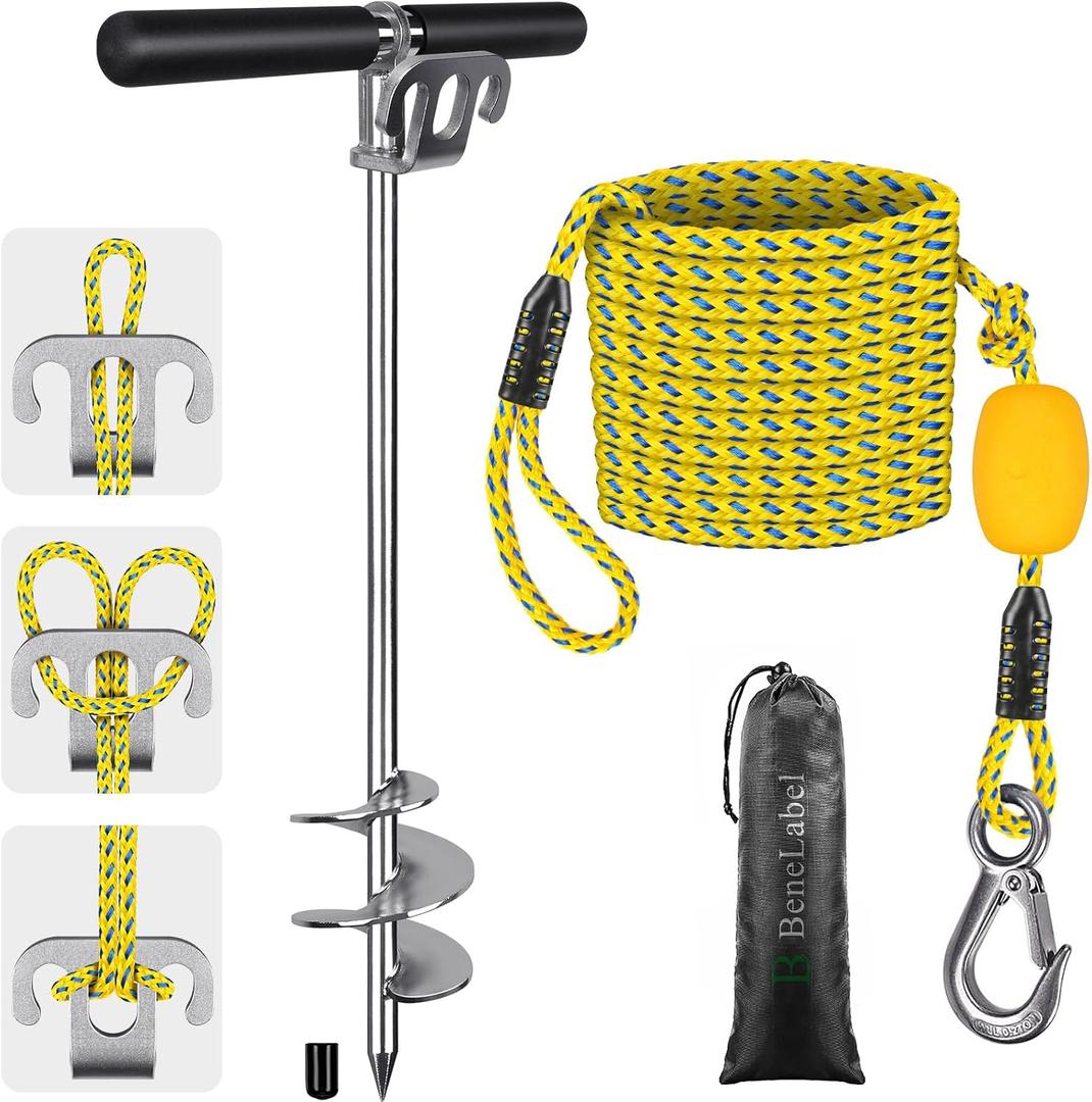 BeneLabel 26" Boat Anchor with 32ft Rope Screw Sand Anchor for Pontoon Boat