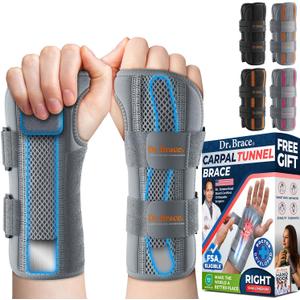 DR. BRACE Adjustable Wrist Brace Night Support for Carpal Tunnel, FSA & HSA Eligible, Doctor Developed, Upgraded with Double Splint & Therapeutic Cushion, Hand Brace For Pain Relief, Injuries, Sprains (Small/Medium (Right Hand), Grey)