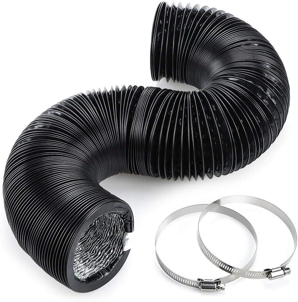 Cenipar Flexible 4 Inch Air Aluminum Ducting Vent Hose Black Thick Layer Non-Insulated(10 feet) with 2 Clamps Used in Air Duct Fan Systems