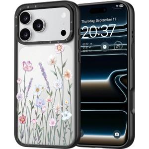 for iPhone 17 Pro Case - [6.6 ft Military-Grade Drop Protection] [Anti-Peel Technology] Clear Black TPU Bumper Case with Cute Design (Blooming Flowerets)