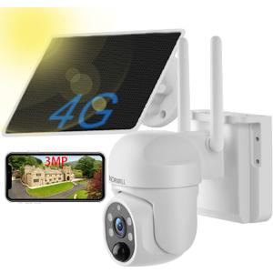 4G LTE Cellular Solar Security Camera Wireless Outdoor with AI Detection,PIR Motion Sensor,2 Way Talk,Built in SIM Card,360° Live View,2K Color Night Vision,No WiFi Solar Powered Camera