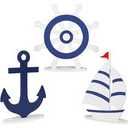 COCHIE Wooden Nautical Decor Set of 3, Double-Sided Anchor Sailboat Tiered Tray Decorations, Summer Wood Cruise Ship Wheel Sign for Tabletop, Home, Desk, Shelf, Party Decoration