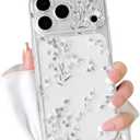 NITITOP Compatible for iPhone 17 Pro Max Case Cute Clear Flower Floral Artistic Design for Women Girls Stylish Slim Soft TPU Shockproof Protective Girly Phone Cover - White