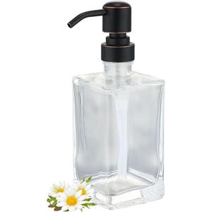 Glass Soap Dispenser, Clear Hand Soap Dispenser for Bathroom, Modern Refillable Liquid Dispenser Bottle.Oil Rubbed Bronze (13.5 OZ)