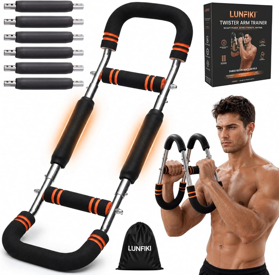 Twister Arm Trainer with 6 Removable Springs, 30-130 LB Adjustable Power Twister Bar, Chest Workout Equipment & Arm Exerciser for Men Women, Portable Upper Body Strength Training for Home Gym