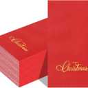 Gueevin 100 Pcs Christmas Disposable Paper Guest Napkin Gold Foil Merry Christmas Hand Towels Xmas Decorative Party Napkin for Bathroom Kitchen Lunch Dinner Table Wedding Supplies(Red,Word)