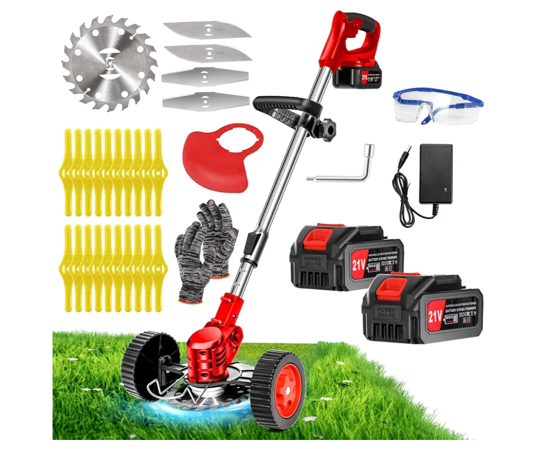 Cordless Weed Wacker, Electric Grass Trimmer 21V 4.0Ah Battery Powered Weed Trimmer, 3 in 1 Stringless Lightweight Brush Cutter/Edger/Mower with 3 Types Blade & Wheels for Garden and Yard Lawn