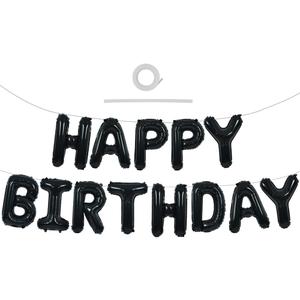 TONIFUL Black Happy Birthday Balloons Banner 16 Inch Mylar Foil Letters Birthday Sign Banner Bunting Reusable for 30th 40th 50th 60th Adults and Halloween Supplies