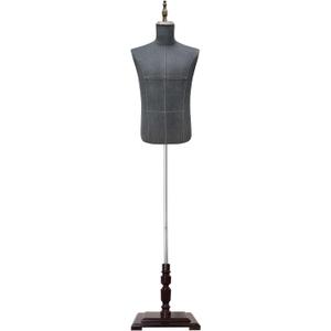 Male Dress Form, Male Mannequin Troso Body with Wooden Stand, Adjustable Height Clothing Manikin for Display and Sewing