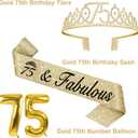 75th Birthday Decorations - Women's Sash & Tiara, Cake Toppers, Number 75 Candles, Gold Balloons, Party Gifts