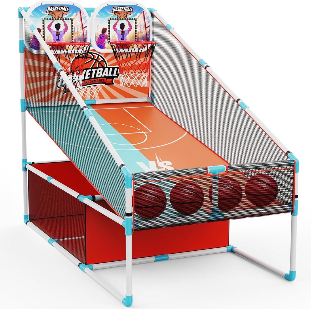 2-Player Arcade Basketball Game Set,Upgraded Indoor Hoop with LED Light Electronic Scoreboard 4 Balls,Carnival Games Sports Toys Kids 3-12 for Home Party Backyard Outdoor Boys Girls Toddlers Gifts (Orange)