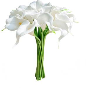 18pcs Real Touch Artificial Calla Lily Flowers for Decoration, Outdoor Wedding Bouquets, Lifelike Faux Flowers for Home, Garden, Party, and Event Decor (White&Green)