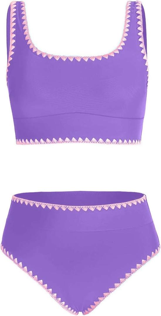 blibean Teen Girls Swimsuits Two Piece Bikini Sets with Chest Pad Size 6-15 Years (Purple, M)