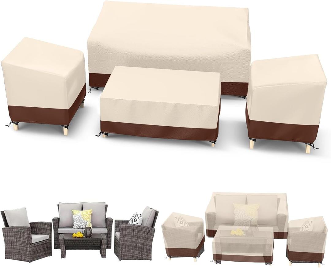 STARTWO Outdoor Waterproof Patio Furniture Covers 4-Piece Set for Chairs 33in, Loveseat 58in, Coffee Table 46in, Heavy Duty 600D, Beige (XXX-Large)
