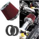 Universal Clamp-On Air Intake Filter, High Flow Closed-Top Cool Air Filter Cleaner, 76 89 102MM Performance Round Tapered Cone Air Filters, Washable Replacement Filter for Car Truck (Red)