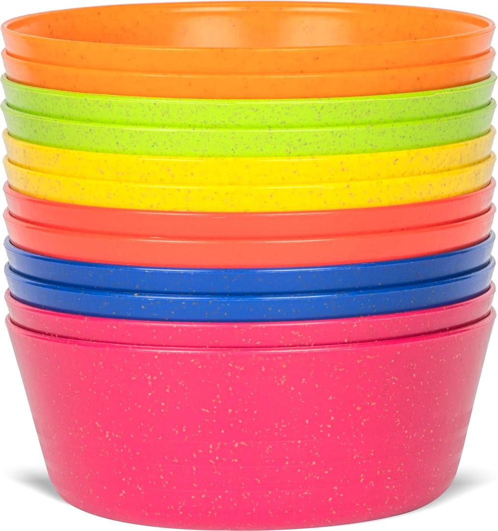 Kids Bowls Wheat Straw Set of 12 Toddlers Bowls 10 Ounce Microwave/Dishwasher Safe BPA Free Non Toxic Children Bowls 6 Bright Colors Great for Cereal, Soup, Snack Bowls