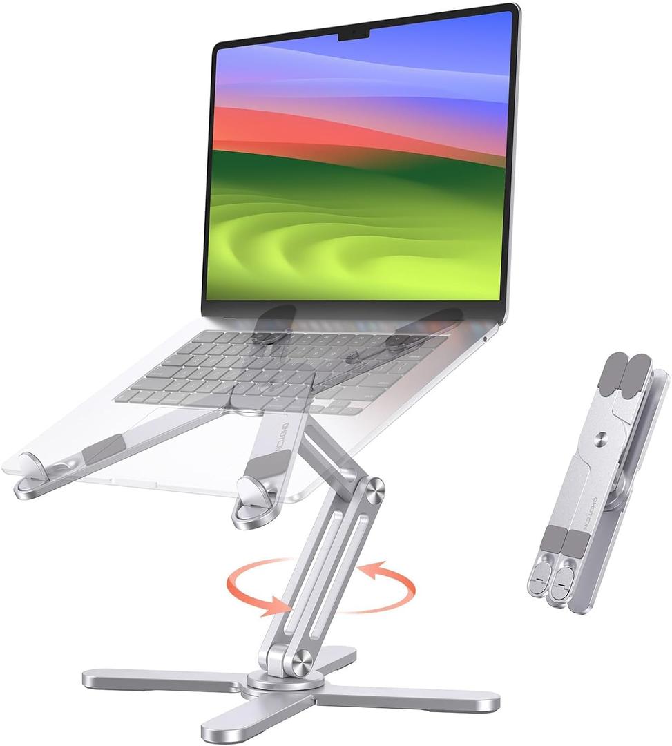 OMOTON LA10 360 Rotating Laptop Stand Riser for Desk, Ergonomic Foldable Computer Stand Adjustable Height Angles for Collaborative Work, Easy Storage Fit Macbooks,All Laptops up to 16 inches, Silver