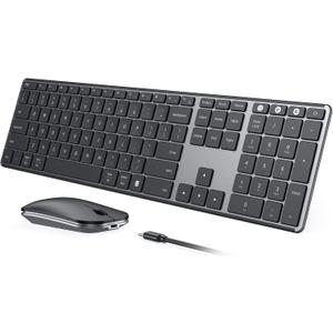 seenda Wireless Bluetooth Keyboard and Mouse Combo (USB + Dual BT), SKM64-3 Multi-Device Rechargeable Slim Keyboard and Mouse, Compatible for Win 7/8/10, MacBook Pro/Air, iPad, Tablet - Black Gray
