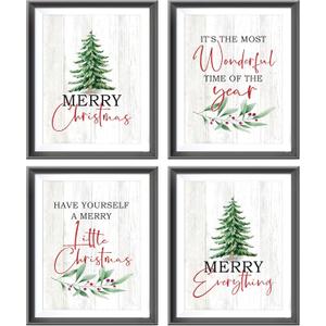 AEHIE Its The Most Wonderful Time of The Year Christmas Wall Art,Pine Tree Pictures Poster Prints for Office Farmhouse Bathroom Decor,Merry Christmas Themed Decor Wall Art Unframed 4pcs (12x16 in)