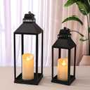 MATAHUM 17" 13" Lanterns Decorative Indoor Outdoor, Set of 2 Modern Farmhouse Metal Black Lantern with Candles, Boho Rustic Decor Decorative Lanterns for Mantle, Fireplace, Patio, Porch, Home Decor