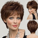 EMMOR Short Brown Human Hair Wigs for Women Blend with Healthy Memory Fiber Pixie Cut Wig,Natural Daily Use Hair (Color 8/30#)